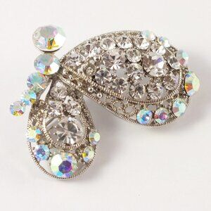 Silver Butterfly Brooch Pin with aurora borealis fashion crystals
